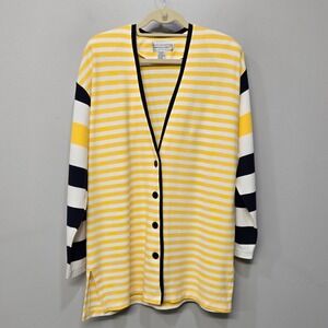 Vintage 80s Nautical Stripe Cardigan Sweater Large Anchor Buttons Coastal Preppy